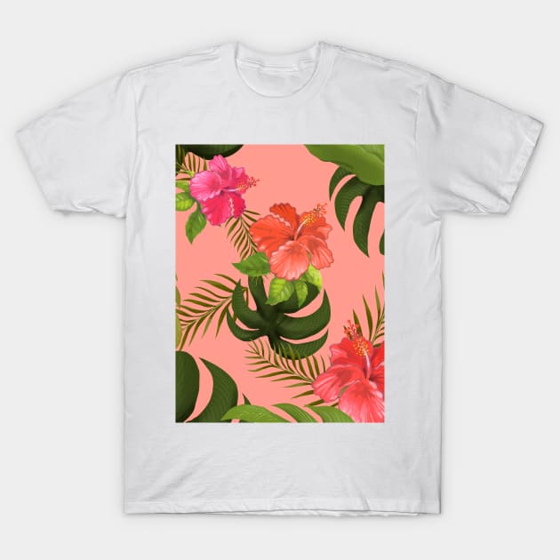 Tropical Peach Floral T-Shirt by NewburyBoutique